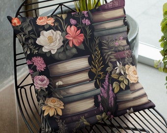 Gothic Bookcase Pillow - Floral Decorative Throw - House Warming Gift - INSERT INCLUDED