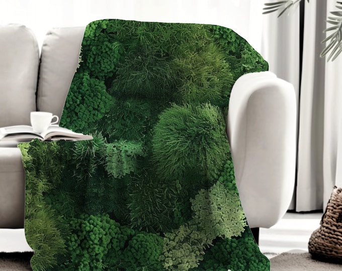 Moss Blanket - Fantasy Nature Blanket - Cottagecore Blanket Gift - Cozy Velveteen Throw  - Mother's Day Gift