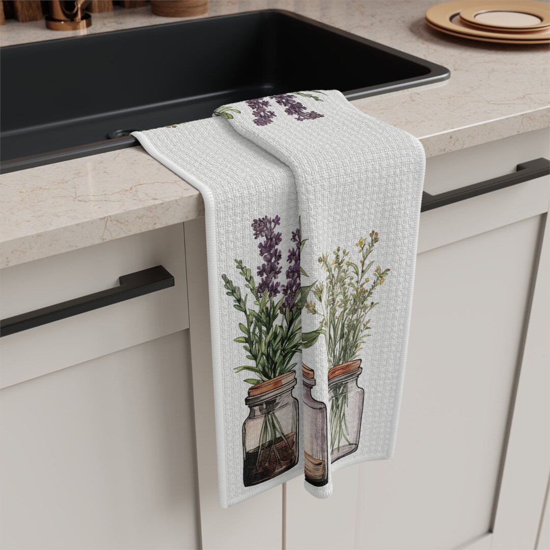 Herbal Elegance Cottagecore Tea Towels Farmhouse Kitchen Towels ...