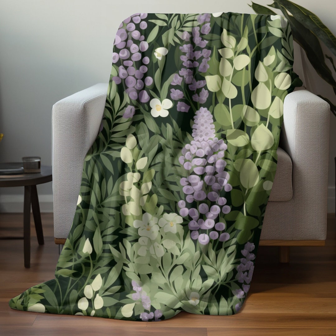 Lavender Blanket Soft Green Blanket Cozy Velveteen Throw Cottagecore