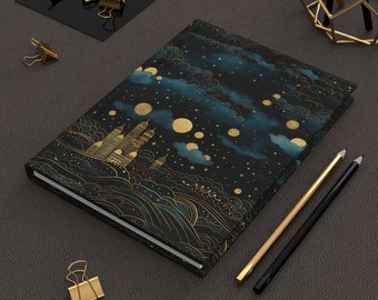 Art Deco Night Sky - Hardcover Journal Matte - Lined Paper - Junk Journal