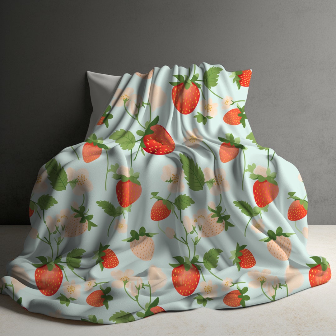 Strawberry Blanket Strawberries Cottagecore Blanket Summer Throw Blanket Gift for Strawberry