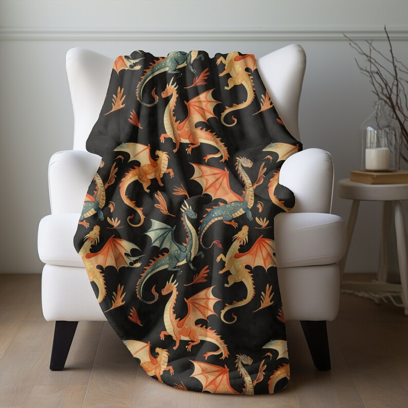 Dragon Blanket Medieval Fantasy Blanket Cozy Velveteen Throw Dragon