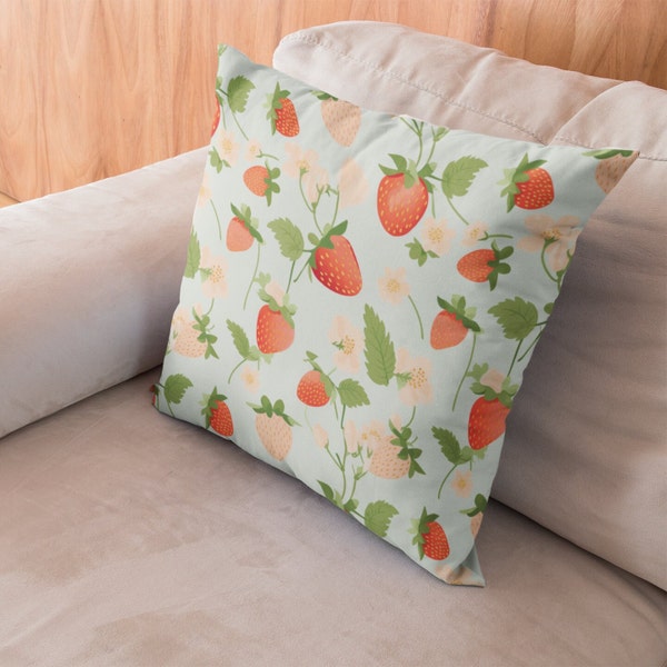 Coussin fraise - cadeau fruits rouges - jeté décoratif cottagecore - cadeau des fêtes - INSERT INCLUS