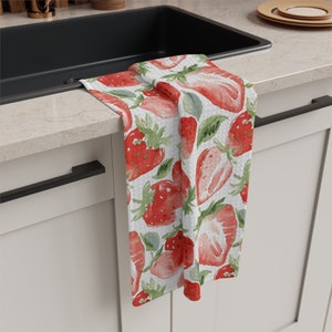 Strawberry Tea Towels - Fairycore Kitchen Towel - Forestcore Hand Dish rags - White Printed - Cottagecore Hand Towel