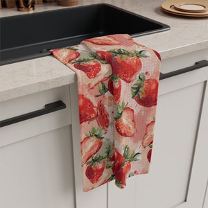 Strawberry Tea Towels - Fairycore Kitchen Towel - Forestcore Hand Dish rags - White Printed - Cottagecore Hand Towel