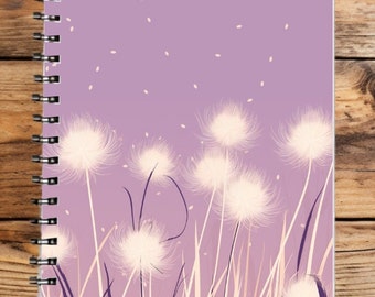 Cuaderno espiral de diente de león - Línea reglada - Fondo púrpura - Fairycore Dreamlike Journal