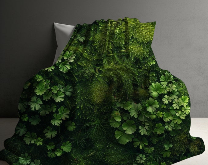 Moss Blanket - Fantasy Nature Blanket - Cottagecore Blanket Gift - Cozy Velveteen Throw  - Mother's Day Gift