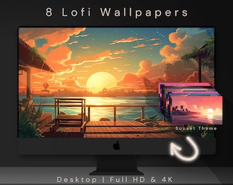 Lofi Inspired Sunset Wallpapers, 8 Digital Backgrounds For Desktop, Vtuber Overlays For Personal Use, Twitch Gaming, Instant Download, 4K HD