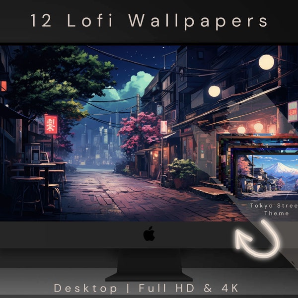 Lofi Desktop Wallpapers, 12 Cozy Tokyo Streets Digital Backgrounds For Twitch Vtuber Streamers Gamers, Virtual Beautiful Warm Cozy, Computer