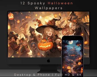 Halloween Wallpapers For Iphone And Desktop, Spooky Halloween Backgrounds Digital, Vtuber Backgrounds, Pumpkin Overlays, Phone And Imac PNG