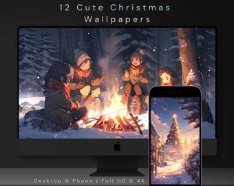 Christmas Wallpapers Iphone Desktop, 12 Cute Digital Vtuber Backgrounds, Winter Cozy Fire, High Quality Wallpapers, Twitch Stream Overlays