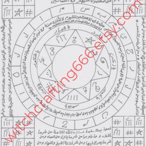 Puede incluir: Un diagrama en blanco y negro con texto y símbolos árabes. El diagrama es un círculo con una estrella en el centro y varios círculos concéntricos alrededor. El texto está en árabe y está escrito en una escritura cursiva.