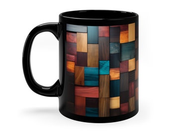 Bold and Colorful Wooden Mugs, Abstract Designs, Decorative Wood Sculptor, Art Mug, Wood Style Mug, Wood Pattern, Checkered, Woodworker