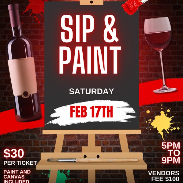 Editable Canva Motion Sip and Paint Flyer Template