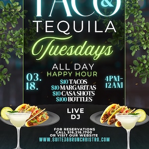Tacowalzischemuster bearbeitbare Canva Bewegung Flyer Vorlage Tacos und Tequila