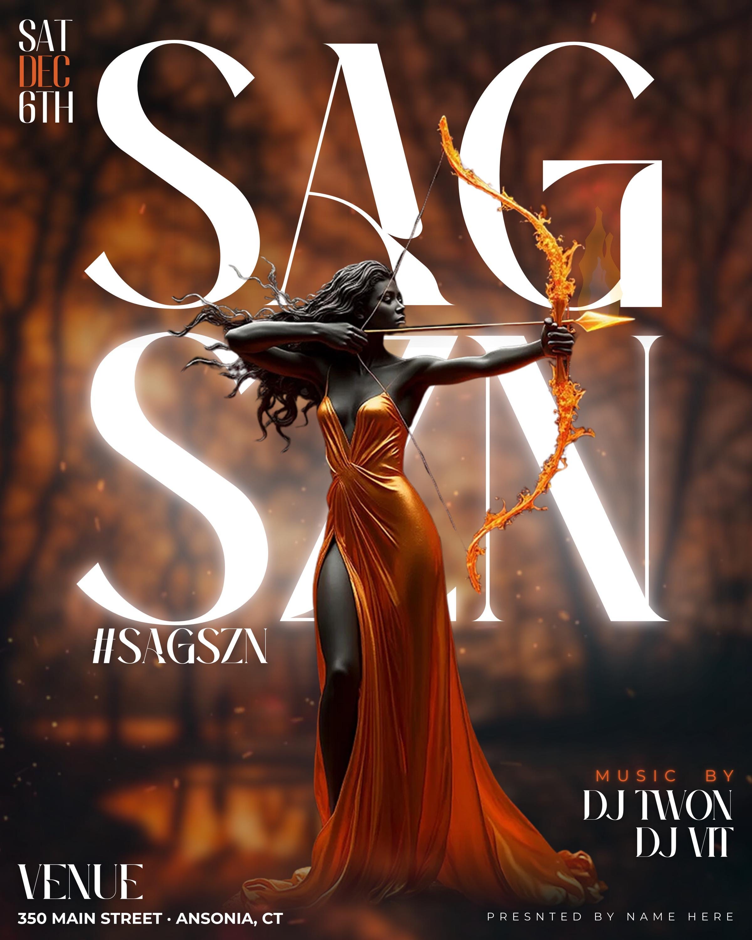 Editable Motion/Animated Club flyer Canva Template Sagittarius Season Sag, Bash Sag SZN,Sagittarius Birthday