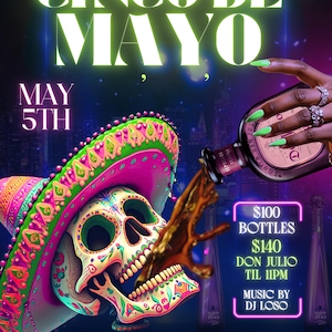 Folheto de clube animado/movível editável Modelo Canva Cinco de Mayo Cinco de drinko
