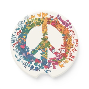 Car Coaster, Peace Sign Soapstone Car Coaster,  Absorbent Drink Holder for Cars