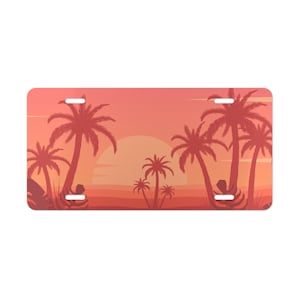 Sunset Beach Vanity License Plate in Pink and Orange Tropical Coastal Car Tag Summer Vibes Gift for Her Beachy Car Accessories