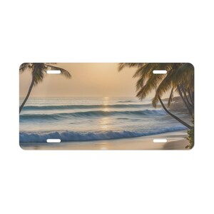 Beach Vibes Vanity License Plate with Palm Trees Tropical Car Tag Summer Coastal Decor for Beach Lovers Gifts for Her or Him