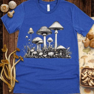 Mushroom Garden T-Shirt • White Fungal Bloom Illustration Tee • Vintage Mycology Forest Graphic Shirt