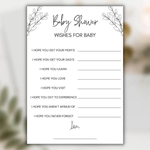 Wishes for Baby Baby Shower Activity | Editable Baby Shower Activities | Baby Shower Game Template | Baby Template | Gender Neutral | A1