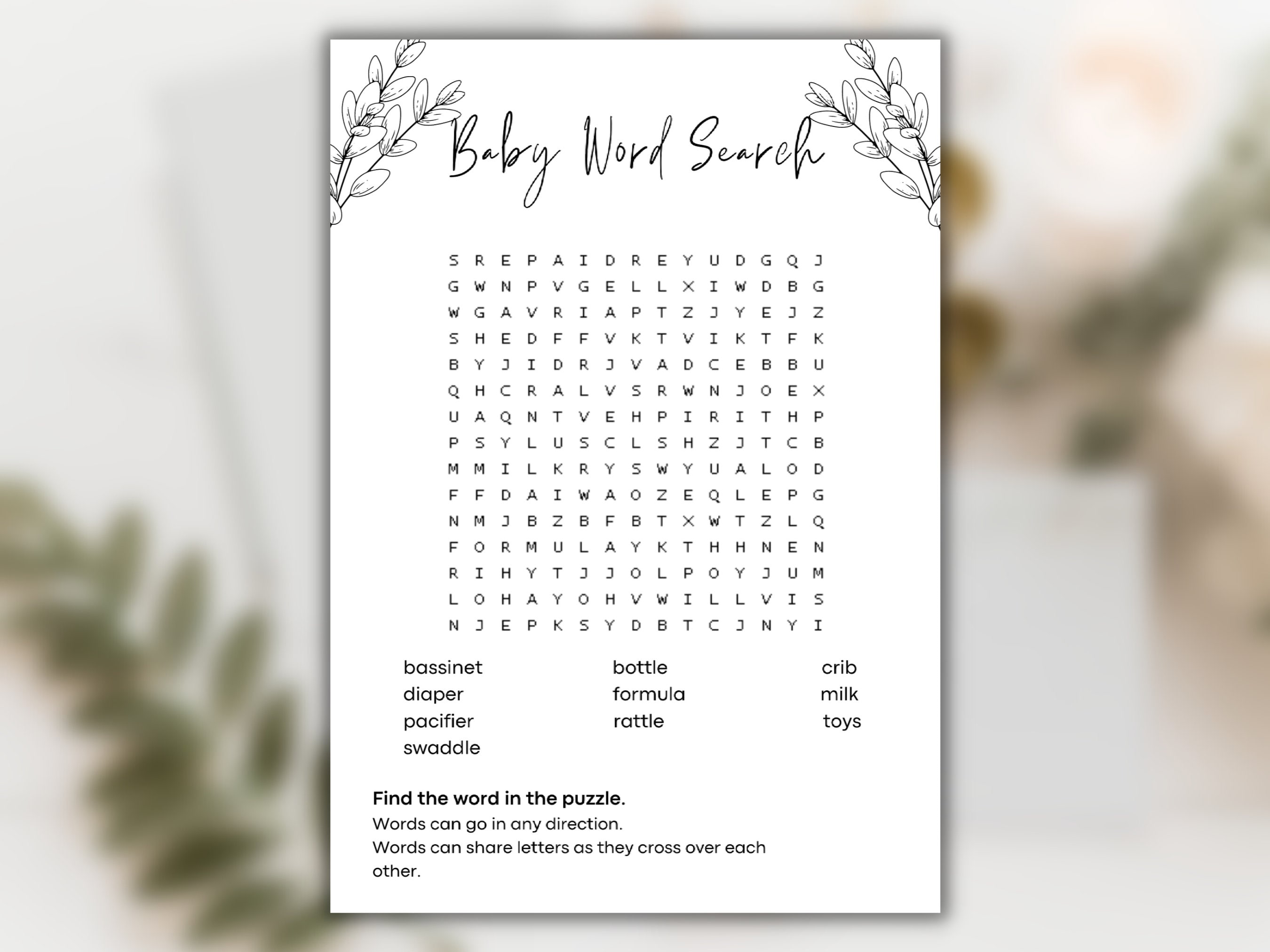 Word Search Baby Shower Game | Editable Baby Shower Games | Baby Shower ...