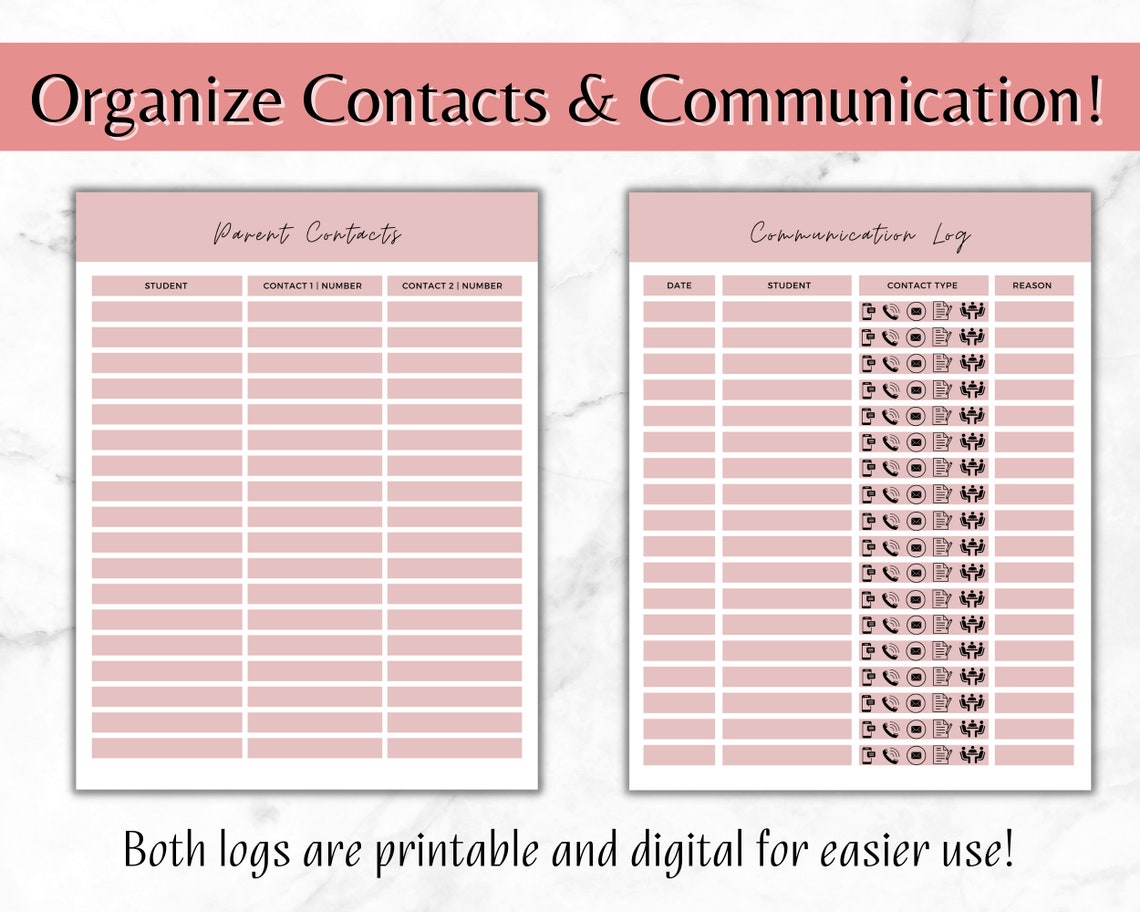 Editable Student Information Template Parent Contact Log