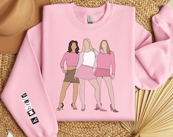 Personalized Mean Girl Inspired Shirt, She Doesnt Even Go Here, Girls Matching Outfits, On Wednesdays Shirt, Pink Sweatshirt