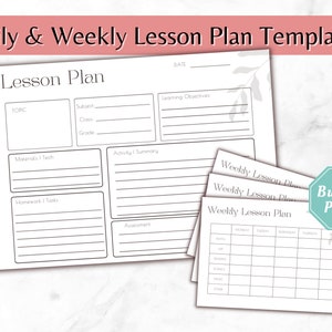 Lesson Plan Template, Weekly Lesson Planner Printable, Daily Plans, Homeschool Teacher Planner, Academic Schedule, Simple Lesson Plan Book