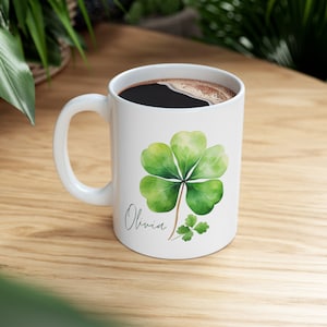 Kleeblatt Becher, Kleeblatt Geschenke, vierblättriges Kleeblatt, 4-Blatt-Klee, St. Patricks Tag, irisch, personalisiert, kundenspezifisch, Geschenk, Kaffeetasse, Glückstag