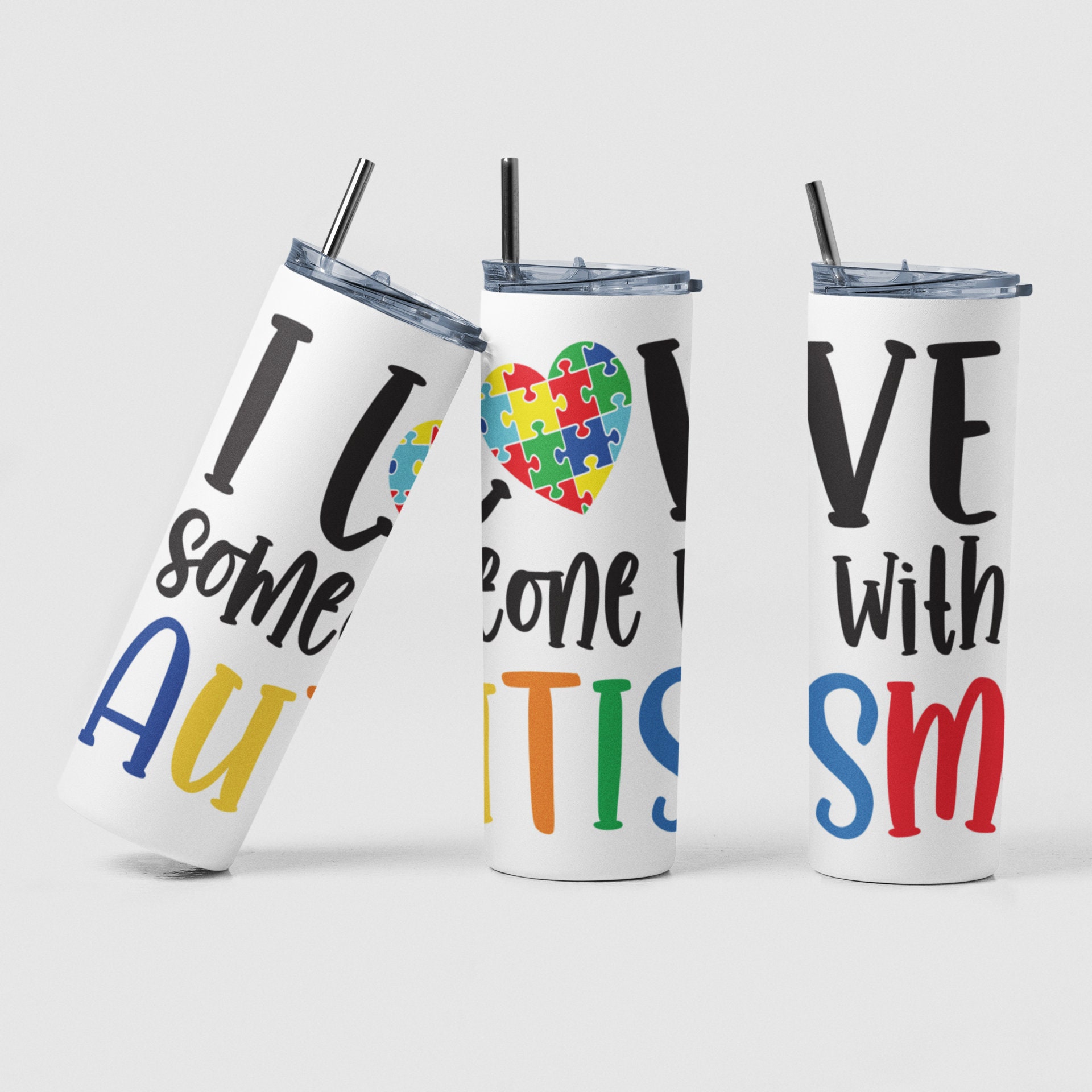 「私は自閉症の人を愛している」20オンスタンブラー用デジタルPNG昇華ファイル