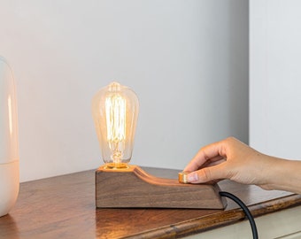 Wooden Table Lamp Edison Bulb, Walnut Small Desk Lamp, Bedside Lamp, Home Decor, Edison Lamp Brass Dimmable, Presonalized Gift