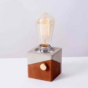 Leather Concrete Lamp, Industrial Minimal Lamp, Unique Table Lamp, Bedside Lamp, Small Desk Lamp