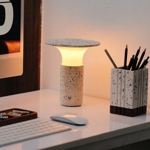 Handcrafted Jesmonite Table Lamp - Wireless Lamp - Garden Lamp - Dimmable LED light - Lamp for indoors and outdoors - Housewarming Gift image 1