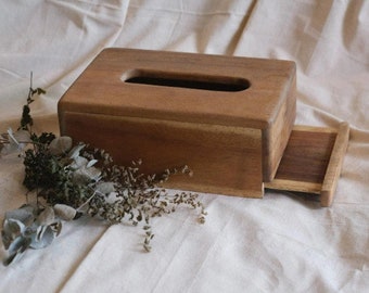 Wooden Tissue Box Cover - Wood Tissue Holder Square & Rectangle - Rustic Wood Tissue Box Cover Holder - Slide Out Bottom