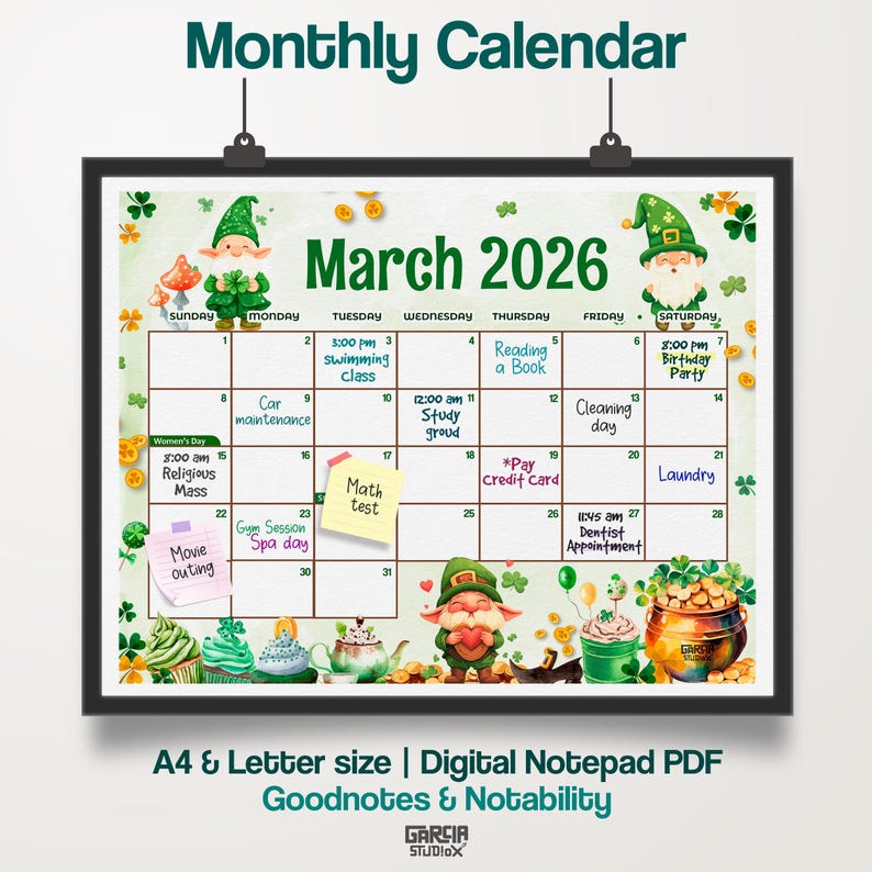 March 2026 Calendar Printable Editable, St. Patricks Day Monthly ...