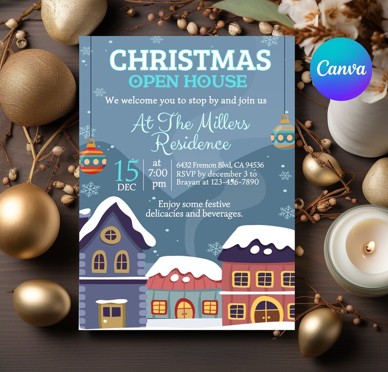 Editable Christmas Open House Invitation, Digital Holiday Party Invite ...