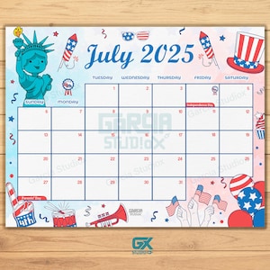 EDITABLE July 2025 Calendar, Fillable patriot Planner, Monthly Schedule for Kids, School, Home & Office Printable, calendar Independence day