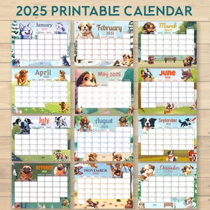 2025 Calendar Kids | Editable Monthly Calendar for Children, School and Teacher, 12 Month Digital Planner for Dog Lovers | Dogs Printable