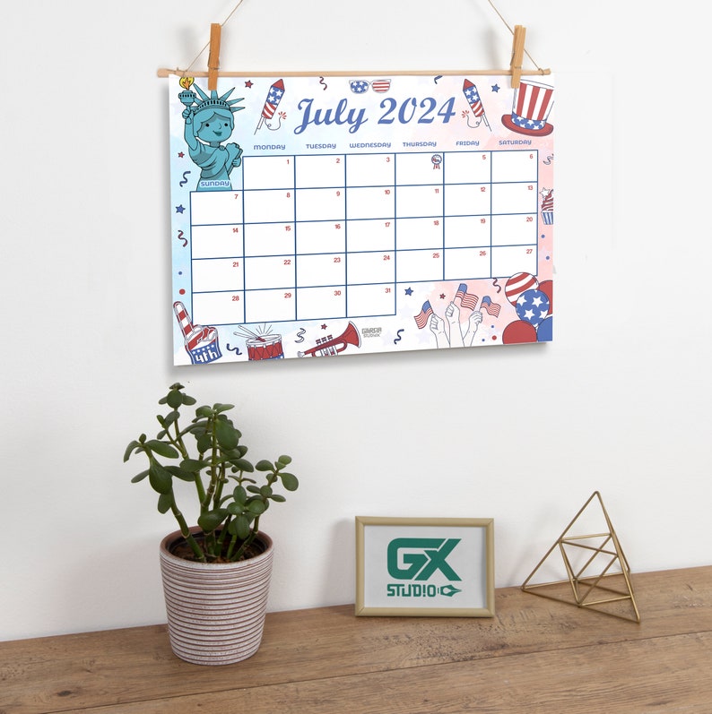 EDITABLE July 2024 Calendar, Fillable Patriot Planner, Monthly Schedule