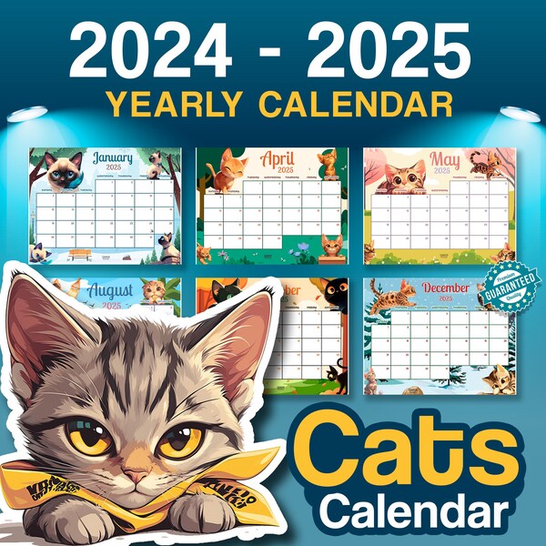 Printable Cat Calendars 2025 Etsy