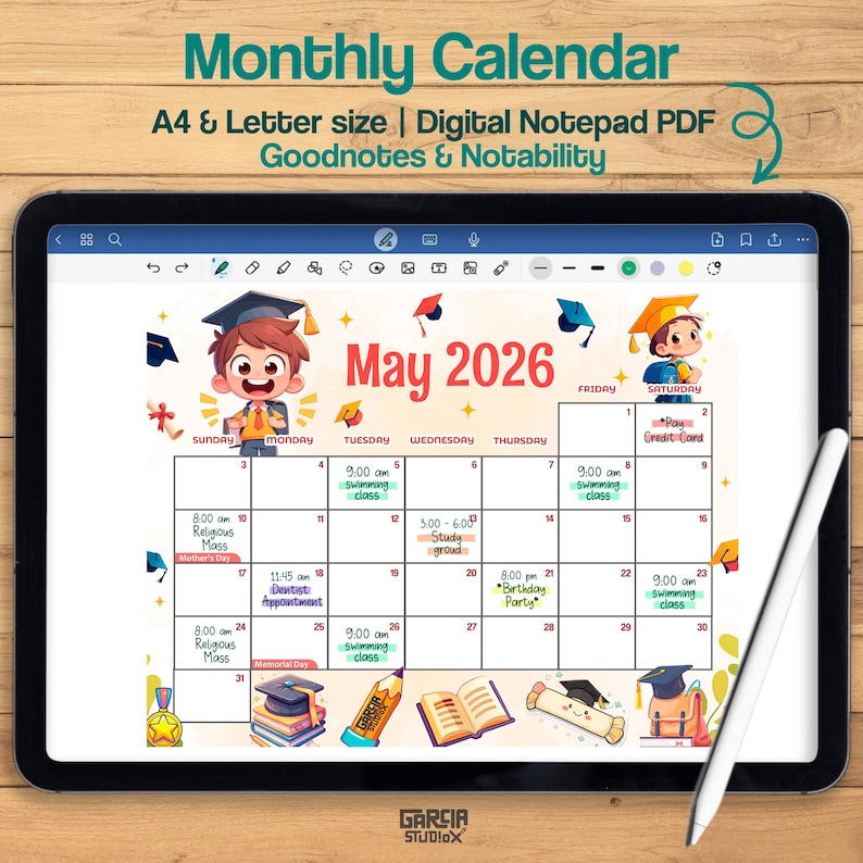 May 2026 Calendar for Kids: Graduation Theme, Editable School Planner ...