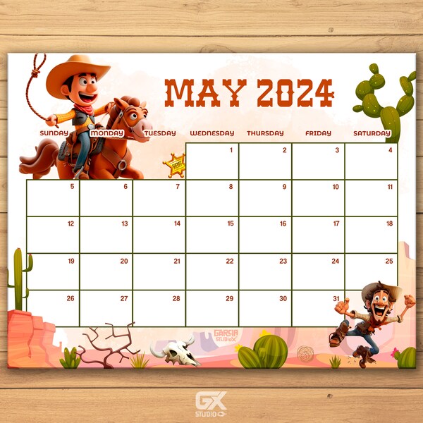 EDITABLE May 2024 Calendar, Fillable Spring Planner, Monthly Schedule for Kids, School, Home & Office Printable, Instant Download | Cowboy