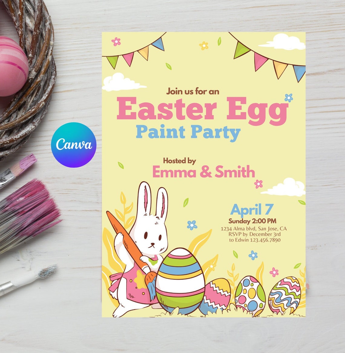 Easter Egg Paint Party Invitation, Easter Party Invitation, Paint ...