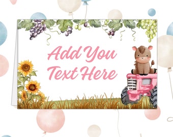 Farm Birthday Food Labels Template, Barn Animals Place Card, Pink Ranch Tent Card, Barnyard Kids 1st Birthday Decor, Instant Download GX002
