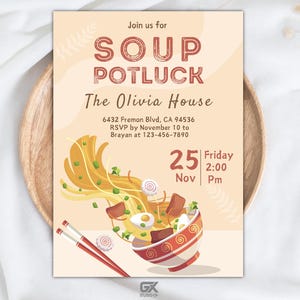 Editable Soup Potluck Invitation, Custom Soup Party Template for Friends, Family, Cozy Soup Event Invite, Printable Potluck Gathering Design