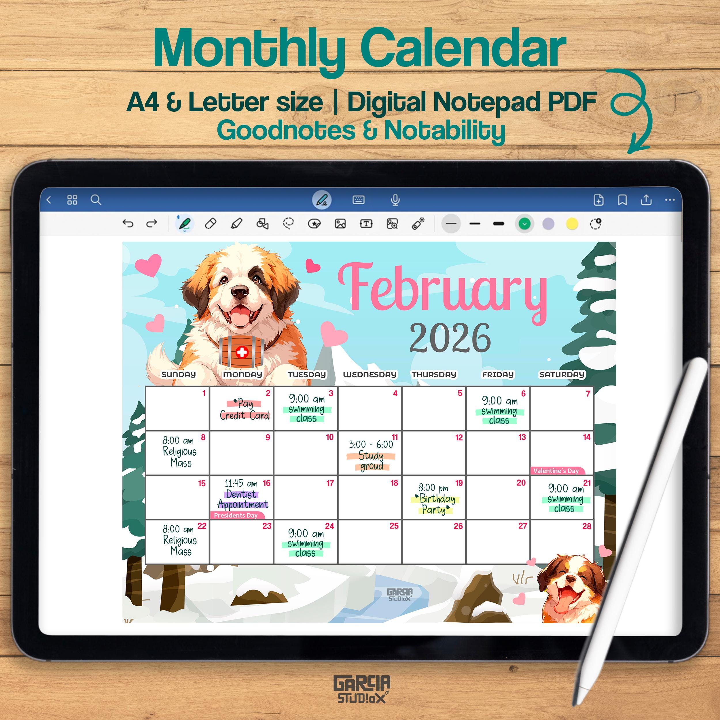 February 2026 Calendar Printable With Saint Bernard Dog – Cute