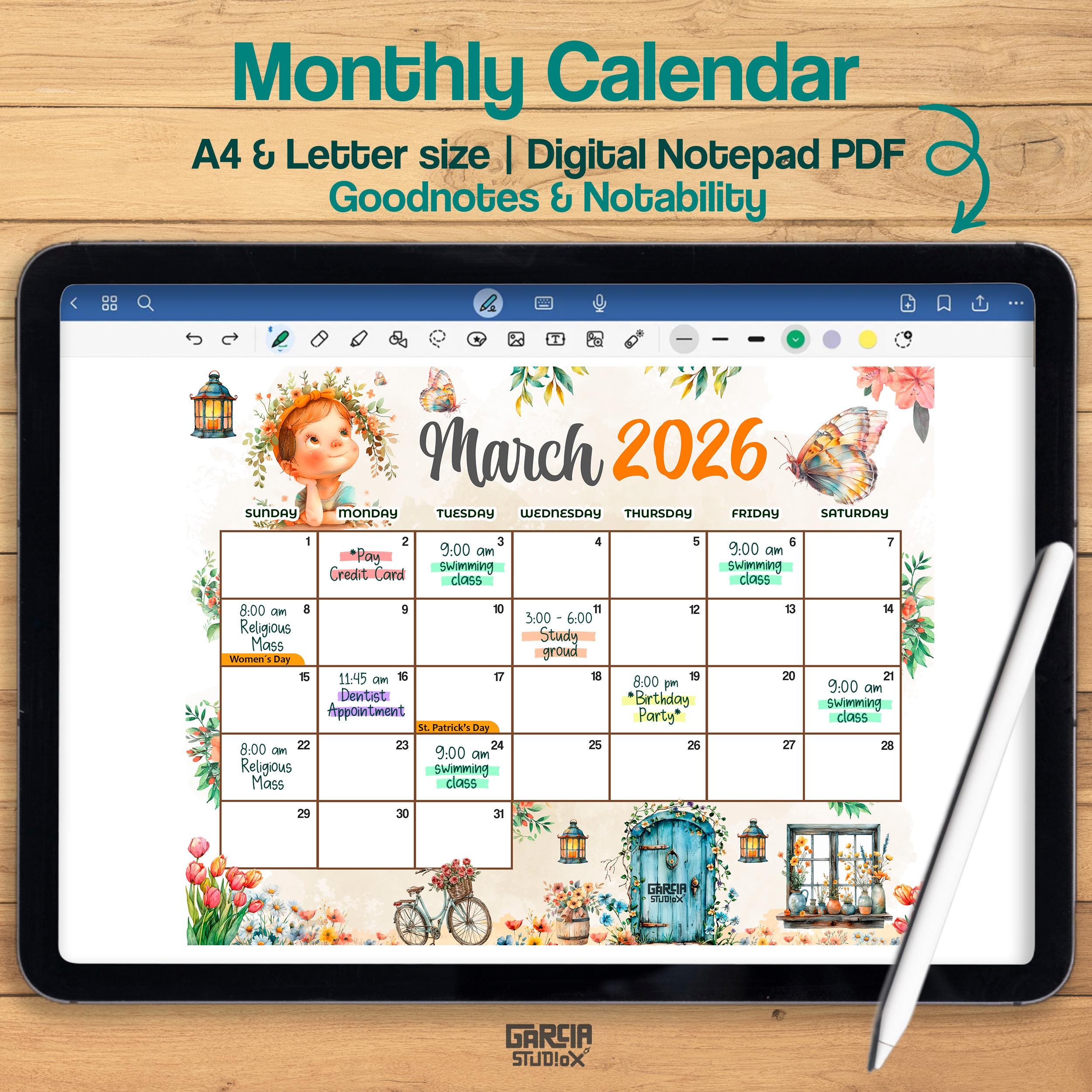 March 2026 Calendar Printable, Spring Monthly Planner With Floral ...